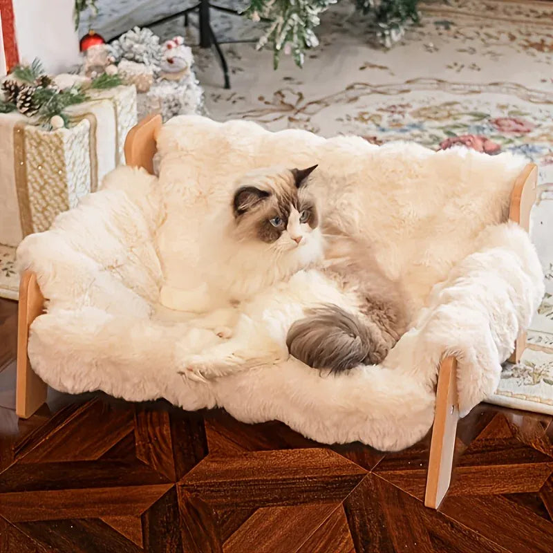 Raised Solid Wood Pet Couch Bed - Elevated Modern Cat & Dog Sofa Chair with Thick, Wide Wood Frame, (Suitable for cats & small D Needora