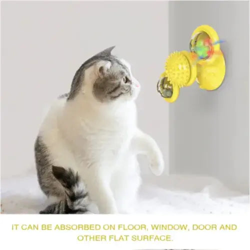 Interactive Cat Windmill Toy with LED Balls – Suction Cup Spinner