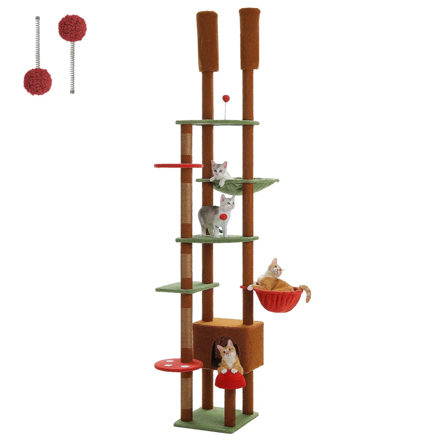 Floor-to-Ceiling Cat Tree – 7-Level Wooden Cat Tower with Hammocks, Condo & Sisal Scratching Posts