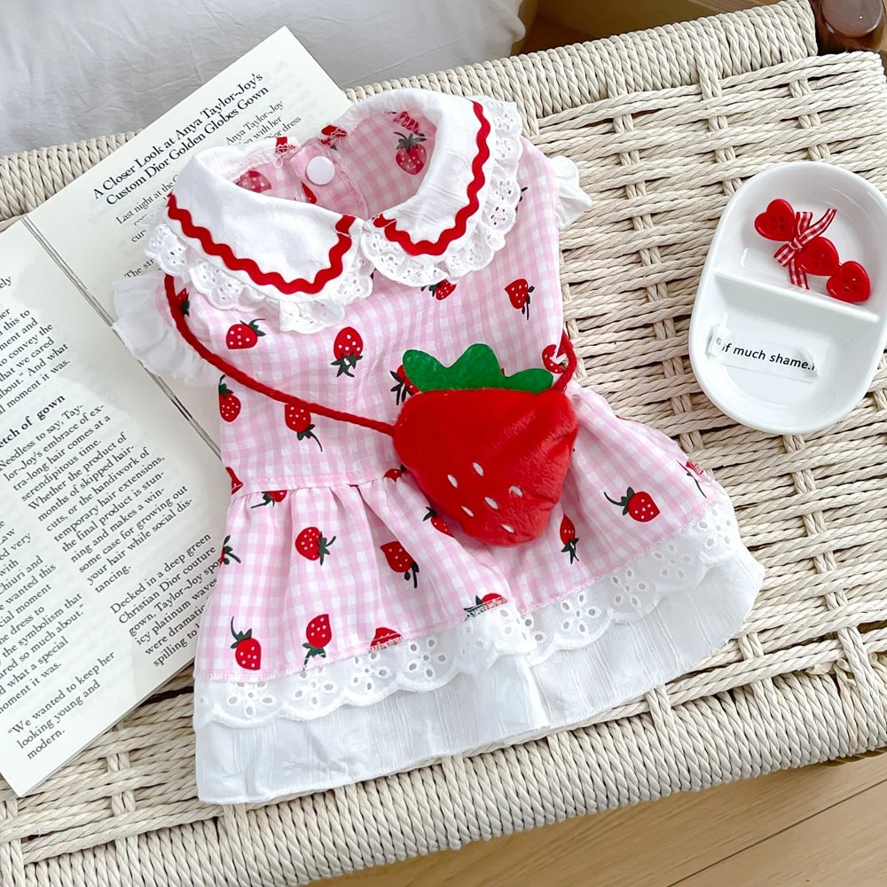 Elfidog Strawberry Dog Dress – Cute Summer Cotton Outfit for Small Dogs Needora