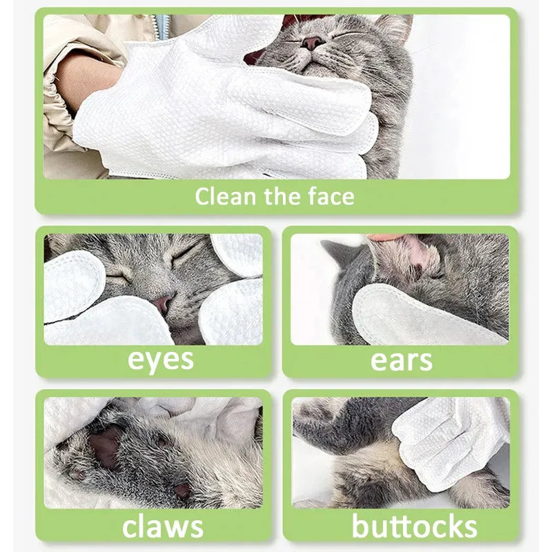 Pet wash free cleaning gloves cat and dog bathing deodorization dry cleaning wet wipes for puppies and kittens 6 pieces Needora