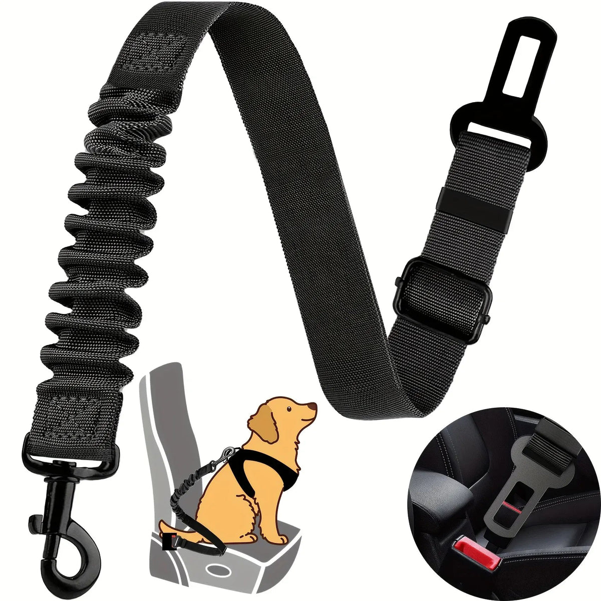 Adjustable Dog Seat Belt Harness - Elastic Nylon Retractable Safety Restraint with Secure Clasps for All Dog Sizes, Dog Harness Needora
