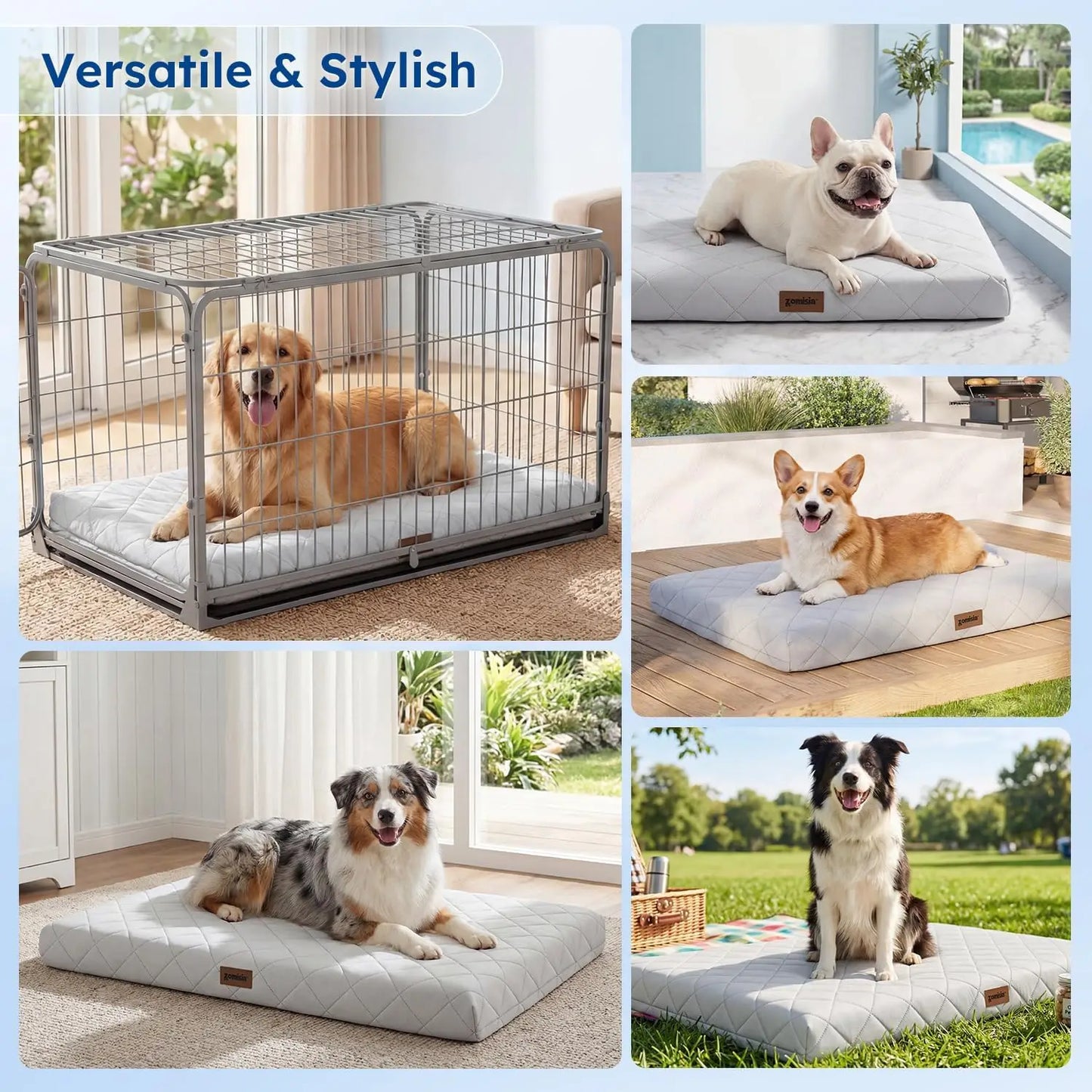 Orthopedic Cooling Dog Bed XXL 47x29in with Removable Washable Cover, Breathable Egg Foam Summer Pad for Crate, Grey