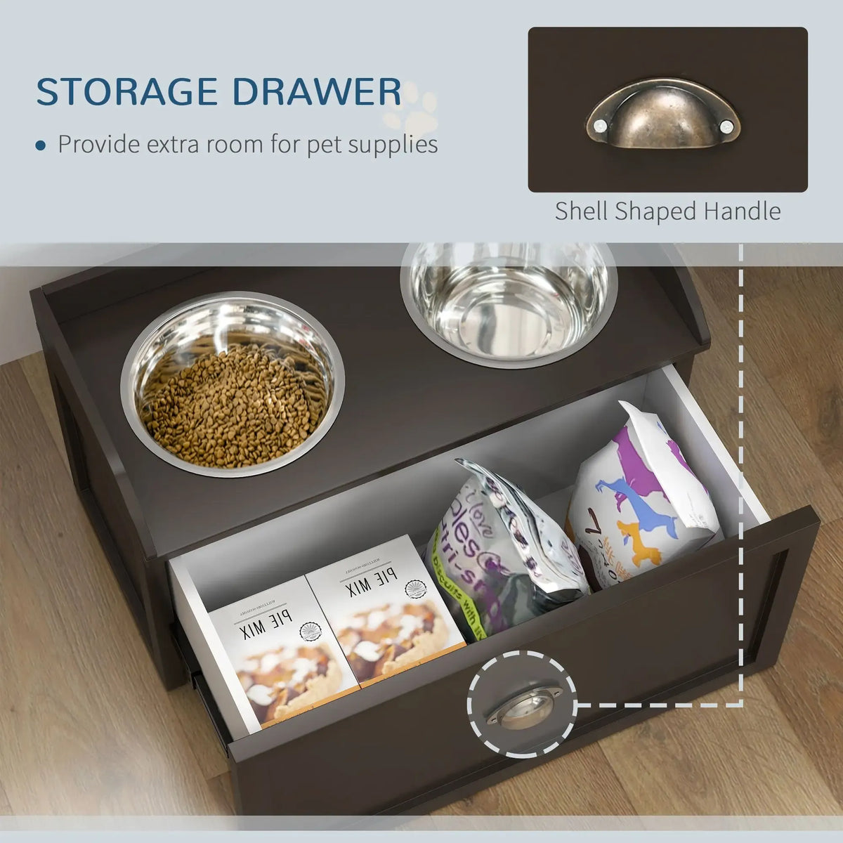 Elevated Dog Feeding Station with Storage Cabinet – 2 Stainless Steel Bowls