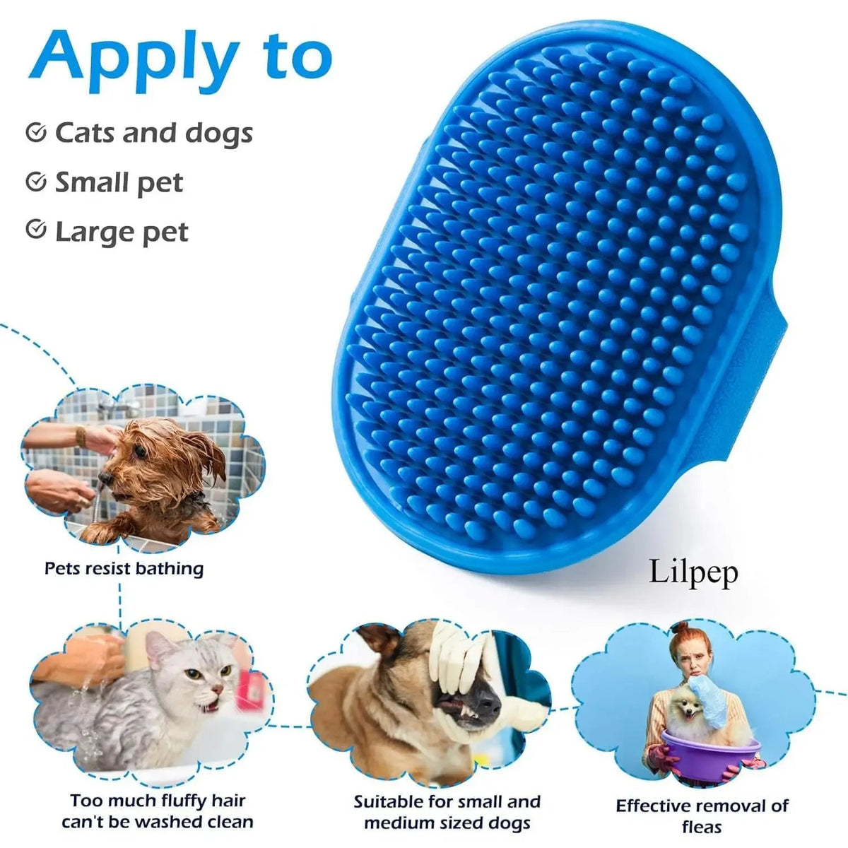 Dog Grooming Brush, Lilpep Pet Shampoo Bath Brush Soothing Massage Rubber Comb with Adjustable Ring Handle for Long Short Haired Needora