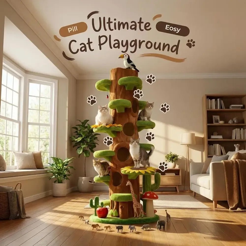 90-Inch Tall Luxury Cat Tree with Hiding Spots for Multiple Cats and Multi-Level Play Needora