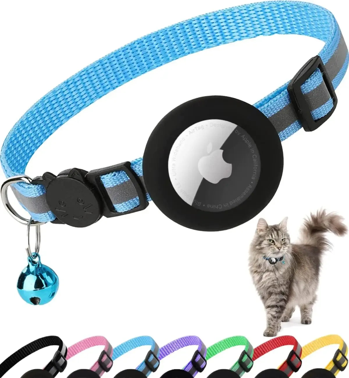 Cute Cat Collar Airtag Breakaway Reflective Kitten Collar with Bell for Apple Air Tag Holder Bell Nylon Silicone Collar for Cats Needora
