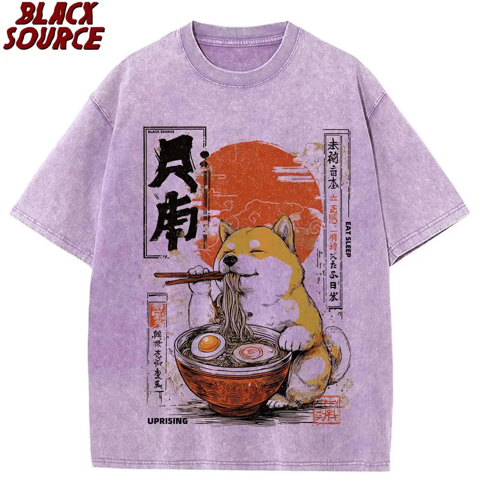 T395 Kawaii Shiba Inu Eating Ramen - Dog Lover Gift T-Shirt Print Original Design Gifts T Shirts Graphic T Shirts Mens Clothing Needora