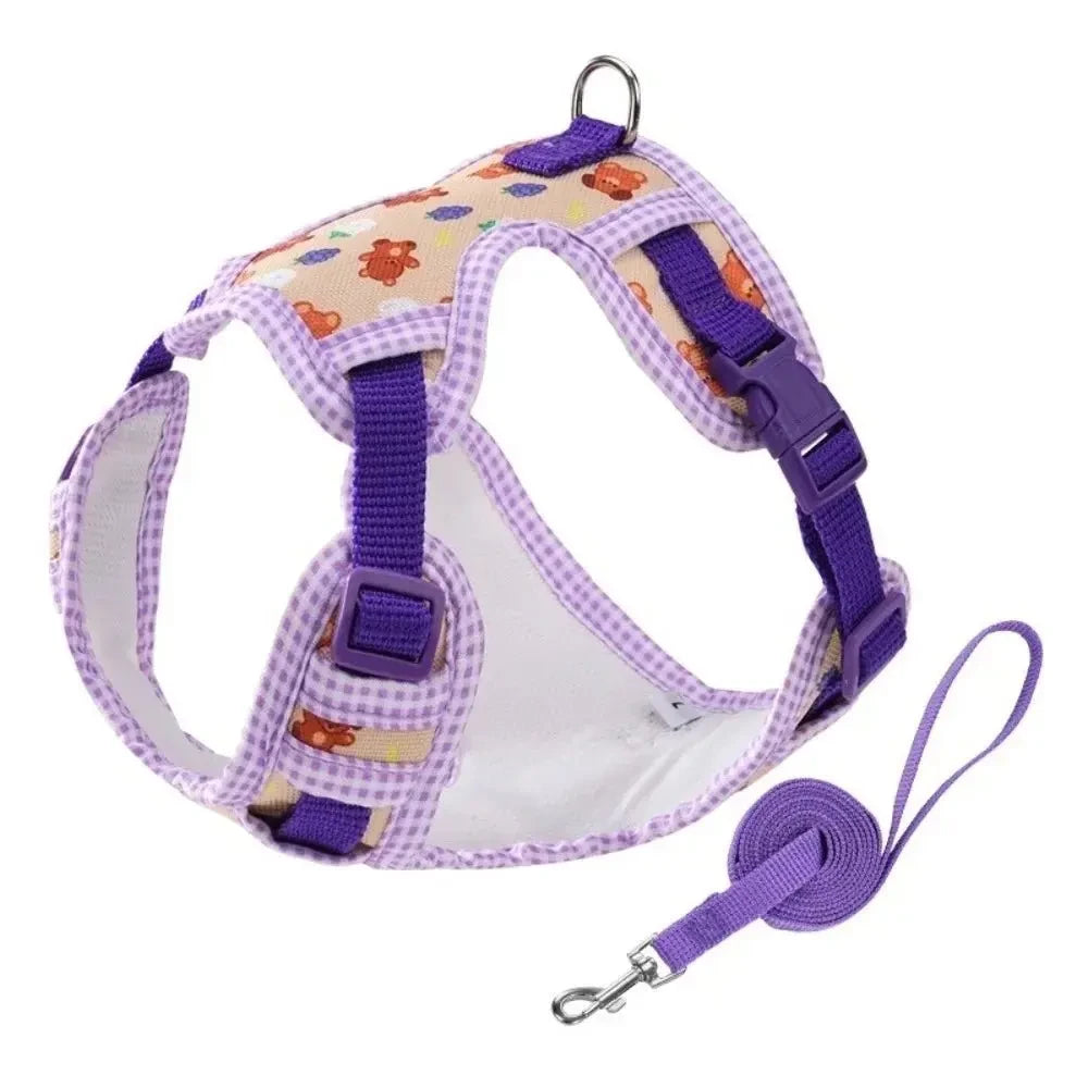 Adjustable Dog Harness Leash Set Escape-Proof Breathable Dog Harness Vest Cartoon Pattern Comfort Fit Pet Leash Pet Training - Needora