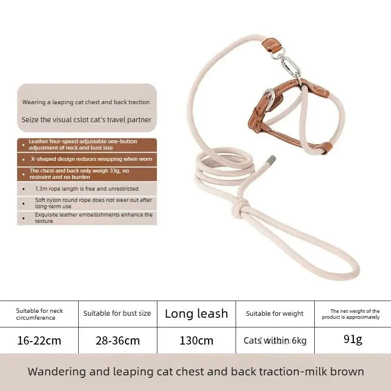 Adjustable X-Shape Cat Harness & Leash Set, Lightweight Escape Proof Cat Walking Harness,Leather 4-Gear Adjustment for 6kg Cats - Needora