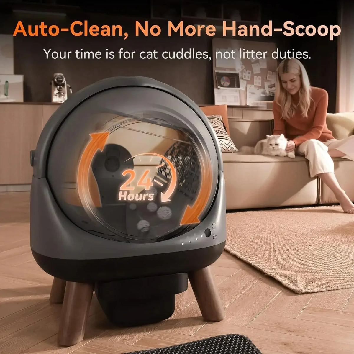 Automatic Self Cleaning Litter Box, Smart App Health Monitor, Multi Cat XL, 65L Grey, Custom - Needora