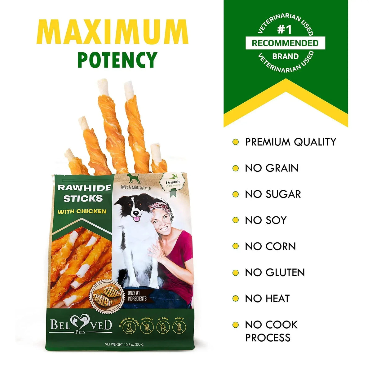Dog Sticks Wrapped With Chicken & Pet Natural Chew Treats Grain Free Organic Meat & Human Grade Dried Snacks In Bulk For Training Small & Large Dogs - Needora