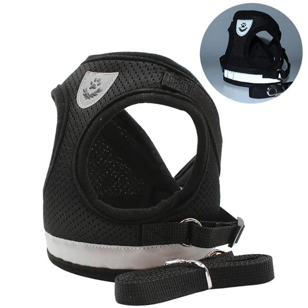 Escape Proof Reflective Cat Harness and Leash Set Adjustable Soft Mesh Pet Vest Harness for Puppy Kitten Outdoor Walking - Needora