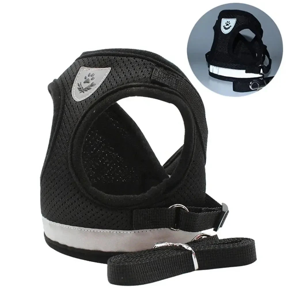 Escape Proof Reflective Cat Harness and Leash Set Adjustable Soft Mesh Pet Vest Harness for Puppy Kitten Outdoor Walking - Needora
