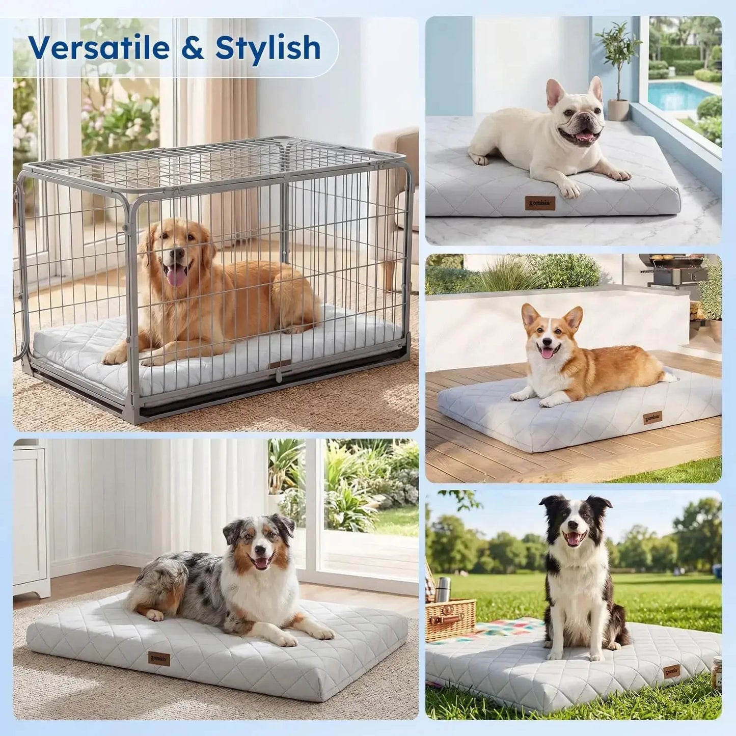 Orthopedic Cooling Dog Bed XXL 47x29in with Removable Washable Cover, Breathable Egg Foam Summer Pad for Crate, Grey - Needora