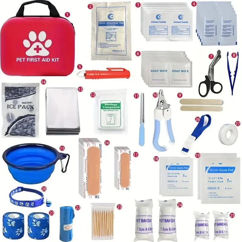 Pet First Aid Kit: Contains emergency supplies and an emergency blanket, suitable for hiking, camping, and backpacking. - Needora