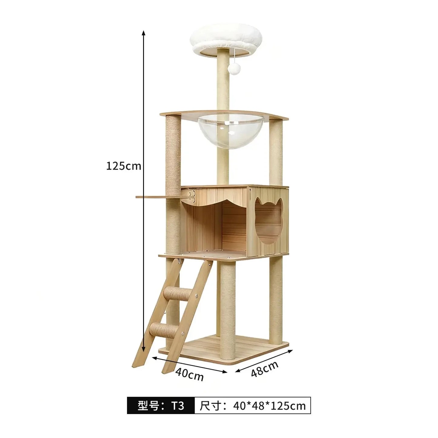 Solid Wood Cat Tree, Floor-to-Ceiling Pet Tower with Cat Jumping Platform & Scratching Post - Needora