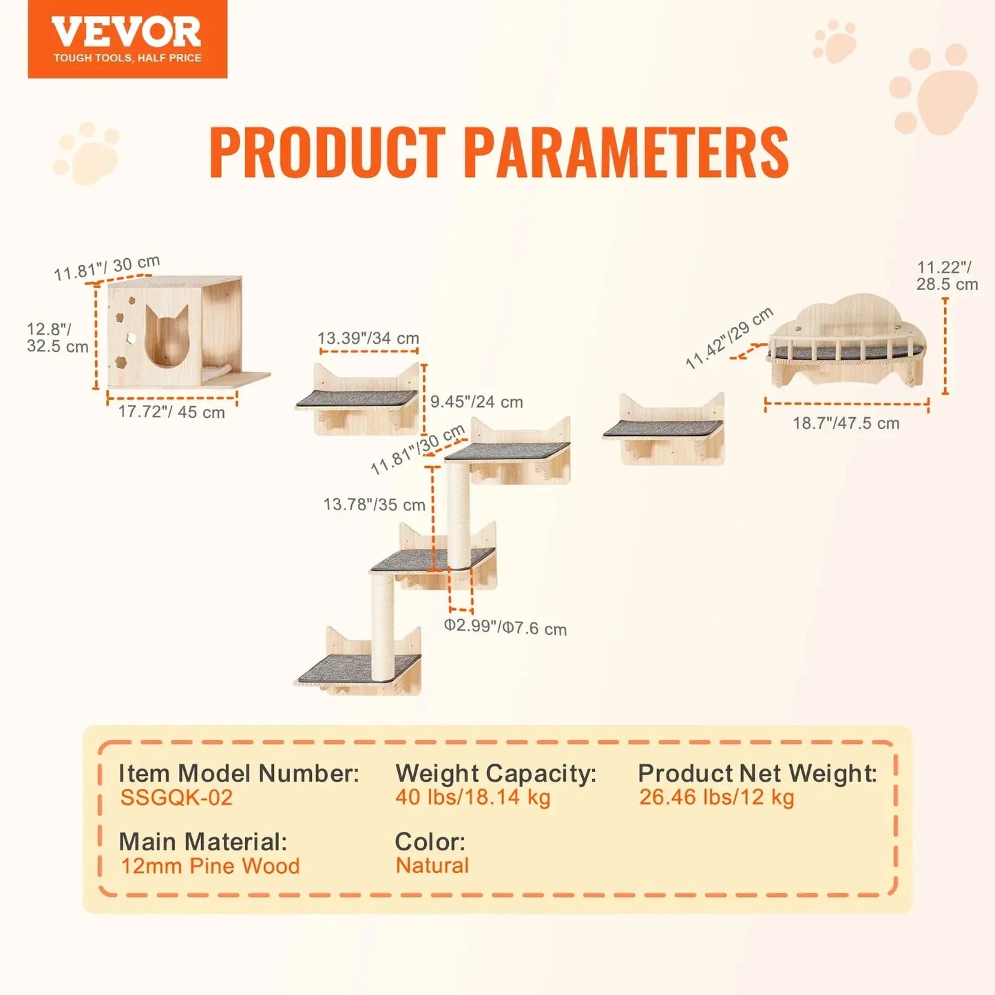 SucceBuy Wall Mounted Cat Shelves Cat Wall Shelves and Perches with Jumping Boards Hammocks & Cat Tree Cat Furniture and Shelves - Needora