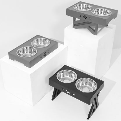 Anti-Slip Elevated Double Dog Bowls Stainless Steel Water Food Container Adjustable Height Pet Feeding Dish Feeder