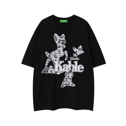 Animal print T-shirt for men and women with loose short sleeves