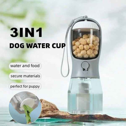 3‑in‑1 Dog Water Food Cup Portable Pet Bottle with Waste Bag Holder Travel