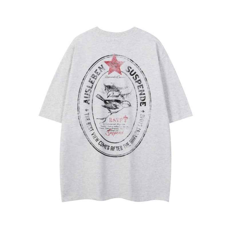 Star animal print short sleeved men's and women's loose casual T-shirt