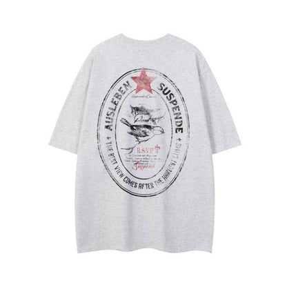 Star animal print short sleeved men's and women's loose casual T-shirt