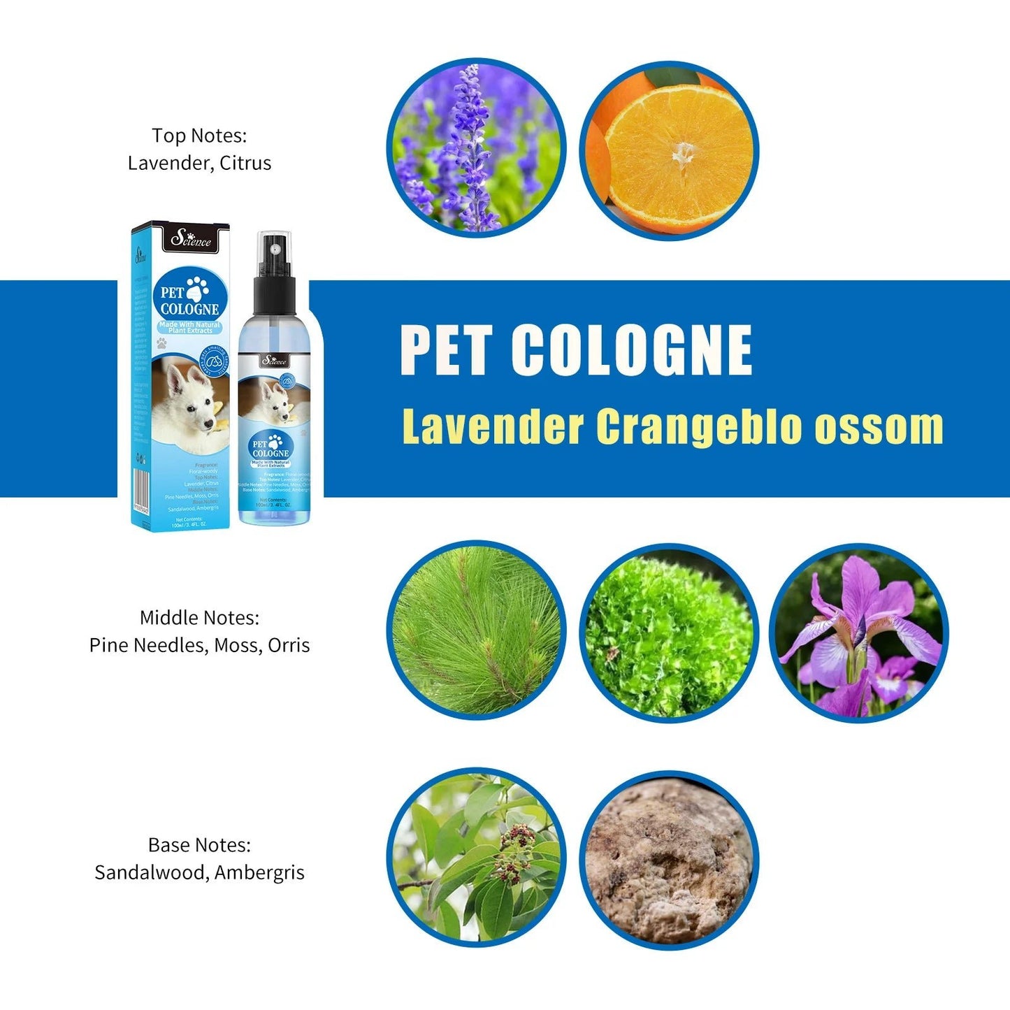 100ml Cruelty-Free Pet Perfume Odor Eliminator Cologne Spray Scented Private Label Calm Skin Deodorizing for Dog Cat - Needora