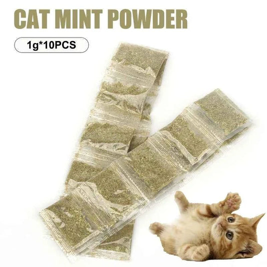 10PCS Catnip Bags Cat Grass Chopped Leaf Powder for Cats Natural Nepeta Cataria Toys Cat Mint Powder Small Bag Catnip Digestive - Needora