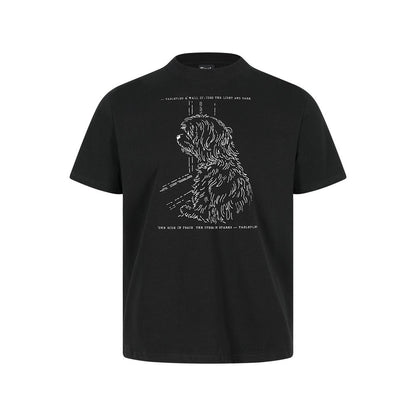 Hand drawn animal dog print short sleeved t-shirt