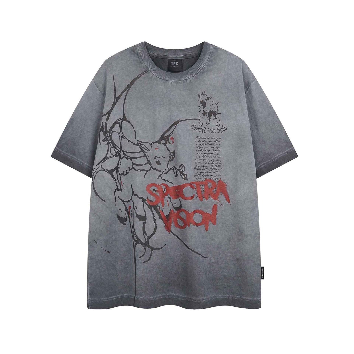 High Street Style Water-Washed Faded Animal Letter Print Short Sleeve T-Shirt Unisex Loose Casual Top