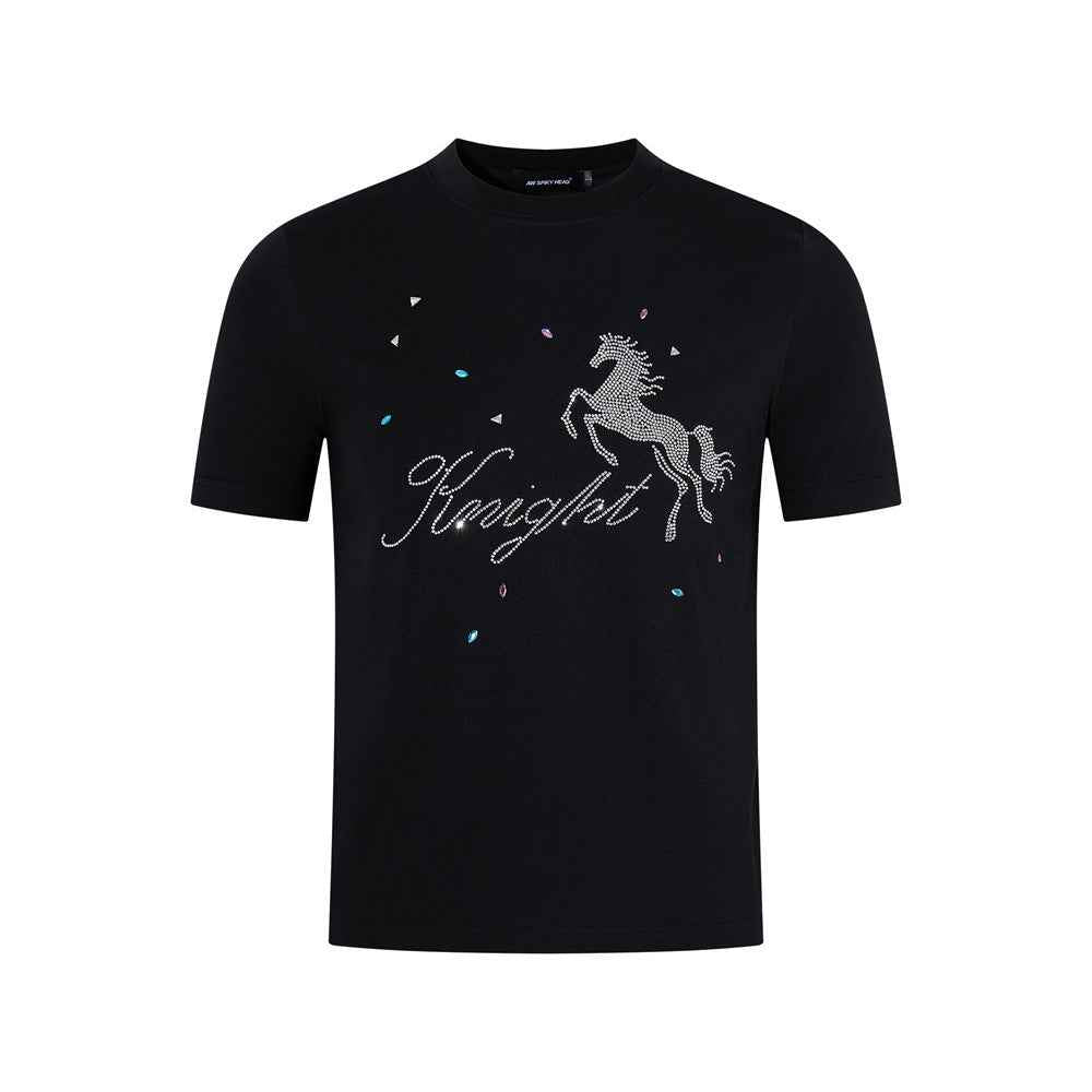 Animal horse rhinestone short sleeved t-shirt