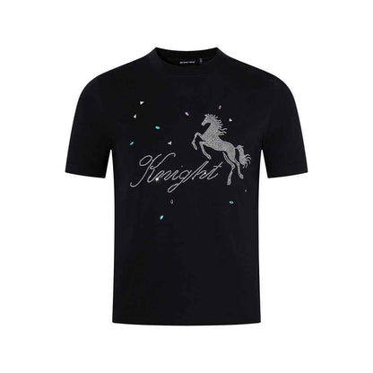 Animal horse rhinestone short sleeved t-shirt