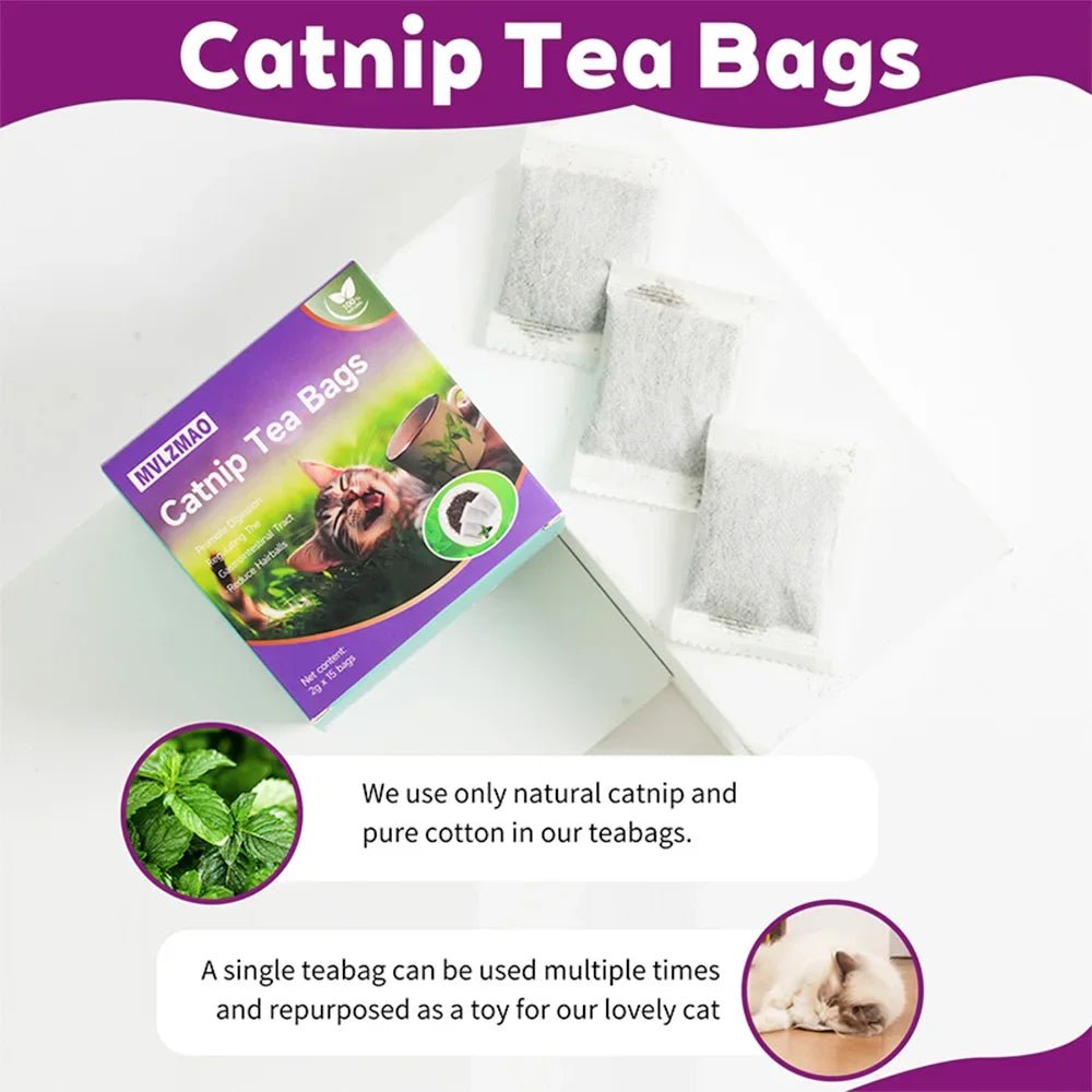 15 Piece Cat Catnip Tea Bag Natural Catnips Packets for Cat or Toy Soaking Water Replacement Pouch Cat Grass Promote Active Play - Needora