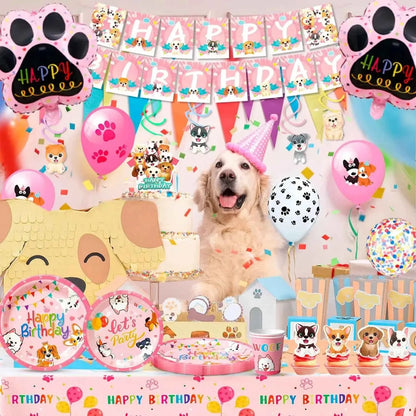 161-Piece Puppy Birthday Party Decorations & Pink Dog Tableware Set - Needora