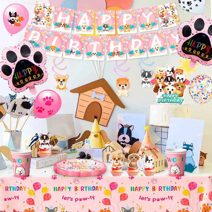 161-Piece Puppy Birthday Party Decorations & Pink Dog Tableware Set - Needora
