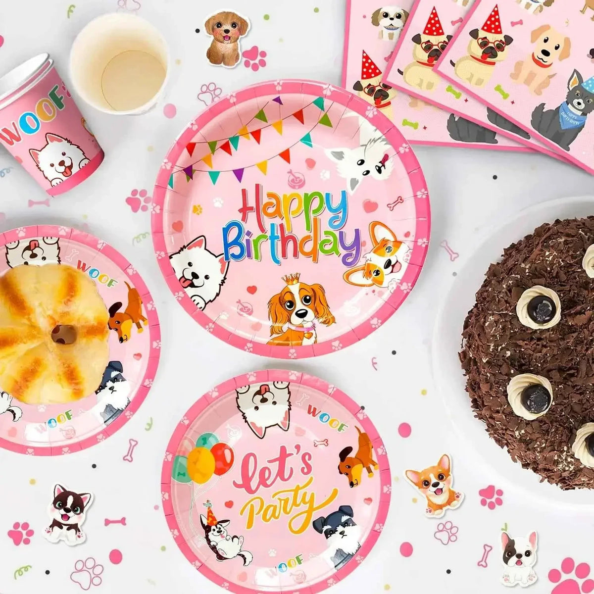 161-Piece Puppy Birthday Party Decorations & Pink Dog Tableware Set - Needora