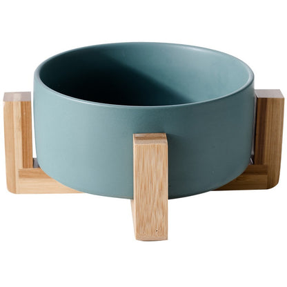 New Cute Pet Cat Bowl, Cat Basin, Ceramic Bowl, Drinking Water, Feeding, Non Slip Belt, Wooden Frame, Anti Overturning