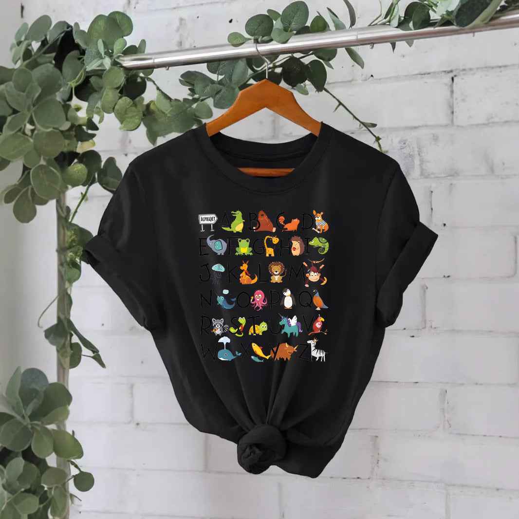 Animal letter pure cotton T-shirt
