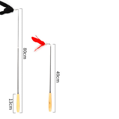 New Pet Products Wood Handle Carbon Fiber Rod Two Section Telescopic Cat Stick Monochrome Feather Bell Cat Toy