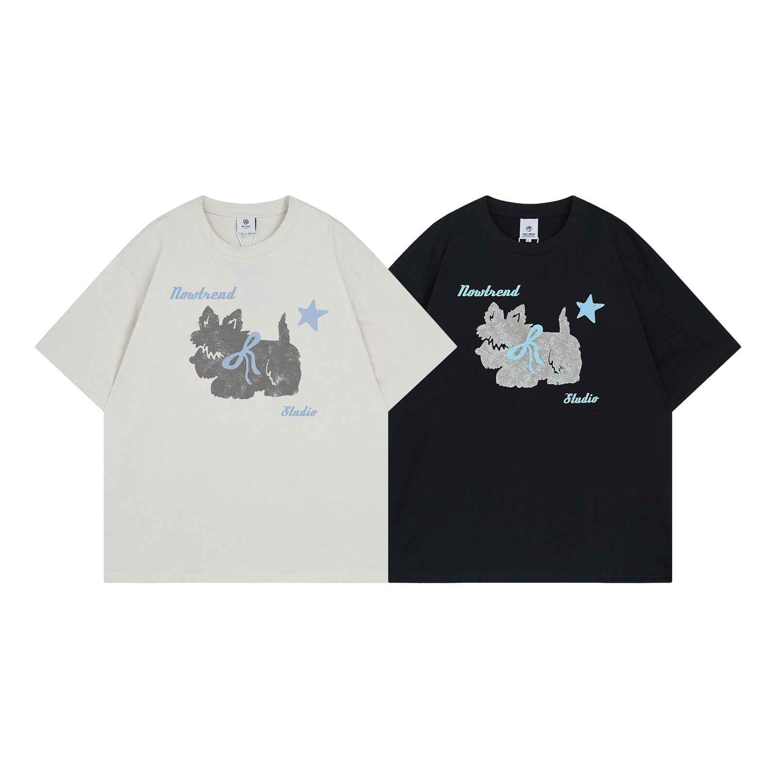 Fun Animal Letter Print Short Sleeve T-Shirt Men's Summer  Loose Casual Versatile Couple Top