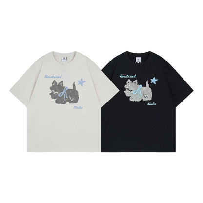 Fun Animal Letter Print Short Sleeve T-Shirt Men's Summer  Loose Casual Versatile Couple Top