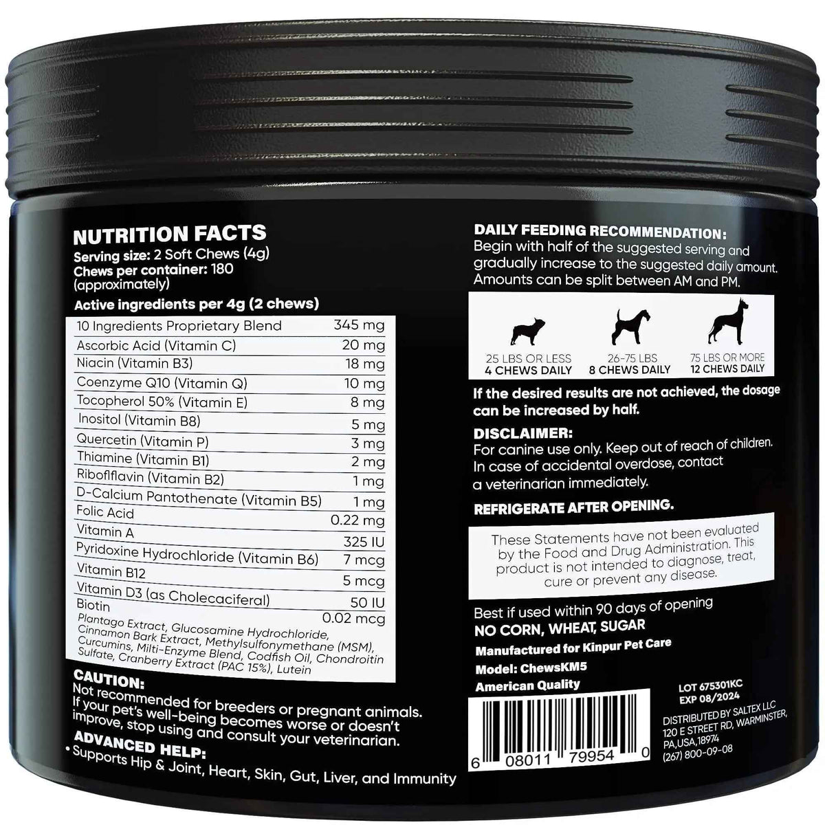 20in1 Dog Multivitamin Supplements  Immunity, Digestion, Joint and Heart Health Support  Natural Dog Vitamins with Biotin, Msm, Cranberry, Glucosamine for Dogs  180 Chews