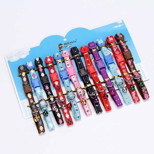 Fashion Print Dog Collar with Bell and Patch Design