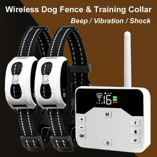2 IN 1 Wireless Electronic Dog Fence System & Remote Training Collar Beep Shock Vibration and Pet Containment For All Size Puppy - Needora