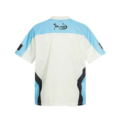 Splicing animal pattern letter print V-neck short sleeved shirt