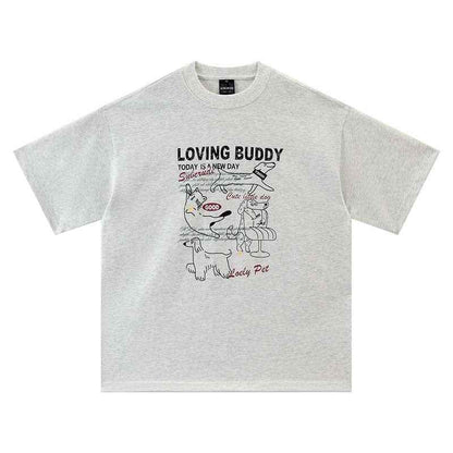 Animal letter printed short sleeved t-shirt