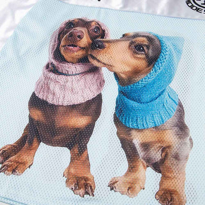 Animal Dog Print Sports Jersey Loose V-neck Short Sleeve T-shirt for Men in Summer, Trendy Spliced Mesh Breathable Quick-Dry Design