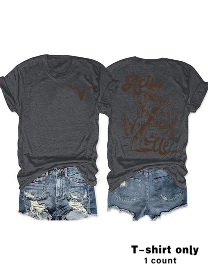 Animal print round neck pullover short sleeved shirt