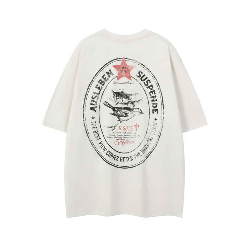 Star animal print short sleeved men's and women's loose casual T-shirt